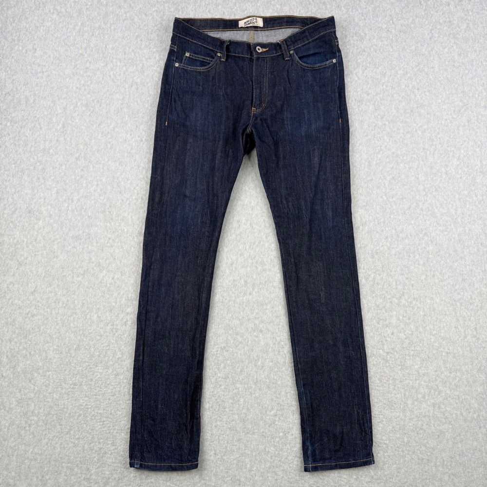 Naked & Famous Jeans Mens 32x32 Blue Slim Fit Stacked Guy Dry Indigo Slub Cotton